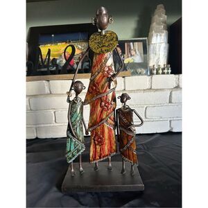 Metal African Tribal Woman and Girls Figurine. 17” Tall.